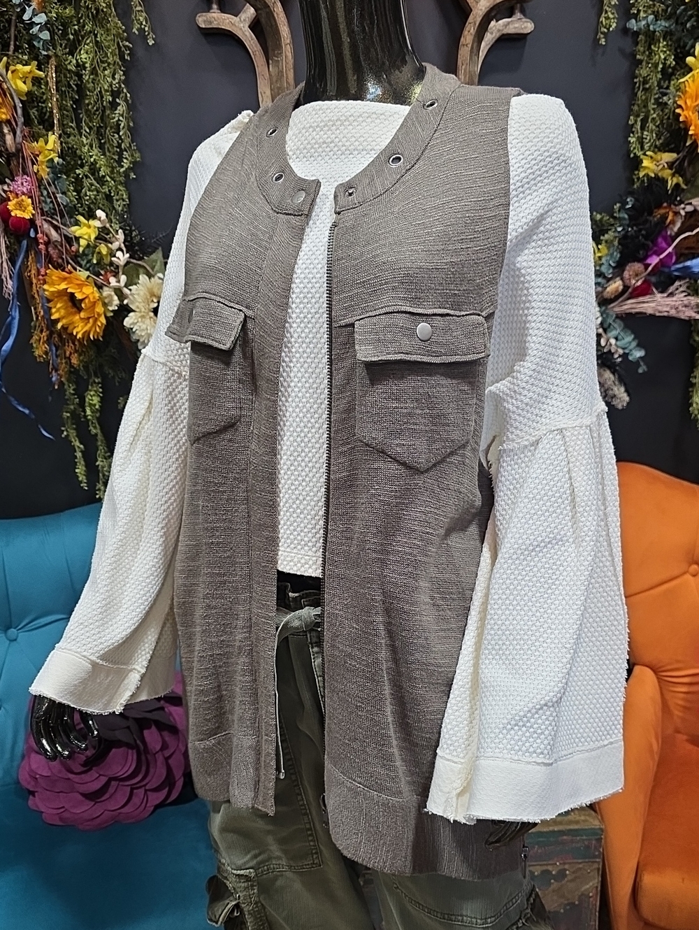 Free People Knit Utility Vest in Olive